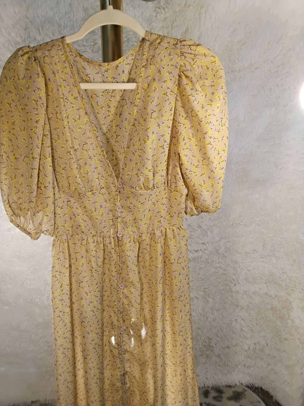 Lightweight Yellow Floral Button-Front Women's Dress